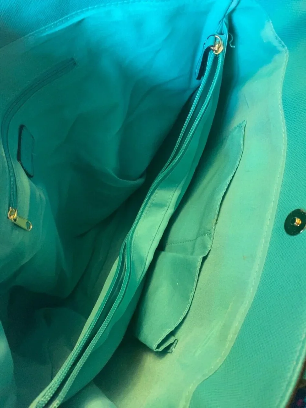 Turquoise Large Tote Shoulder Bag | Faux Leather Work Purse with Front Pocket